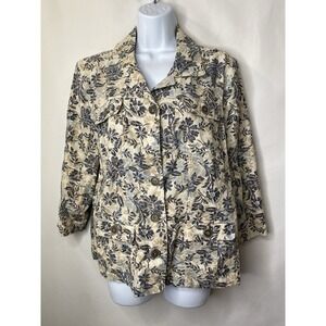 CJ Banks Womens Linen Blend Jacket Size XL Floral Spring Resort Wear Cottagecore